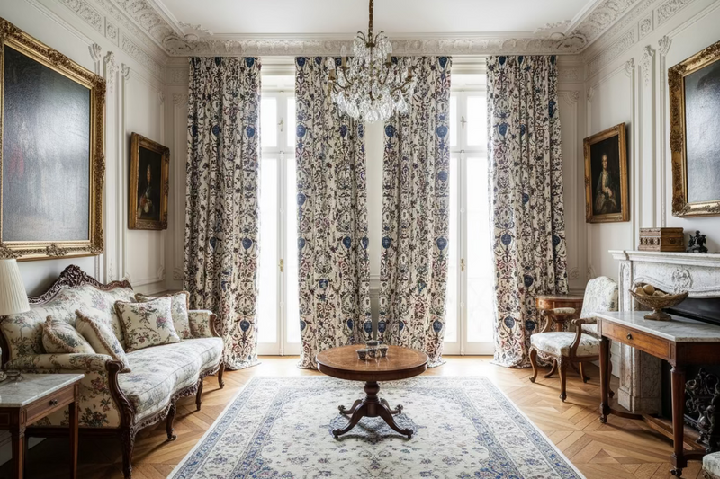 Tessuto arredo in cotone stampato alt. 280 cm. "Limosges" bleu