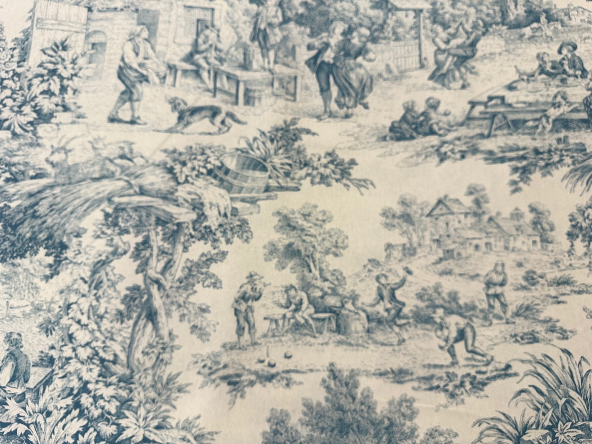 Tela decorativa de 280 cm de altura. "toile de jouy" azul