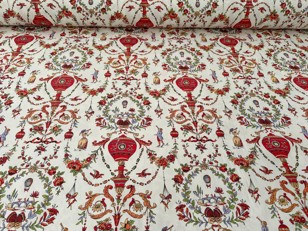 Tessuto arredo in cotone stampato alt. 280 cm. "Limosges" rouge