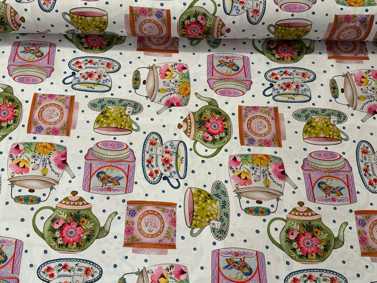 "Tea time" printed cotton fabric