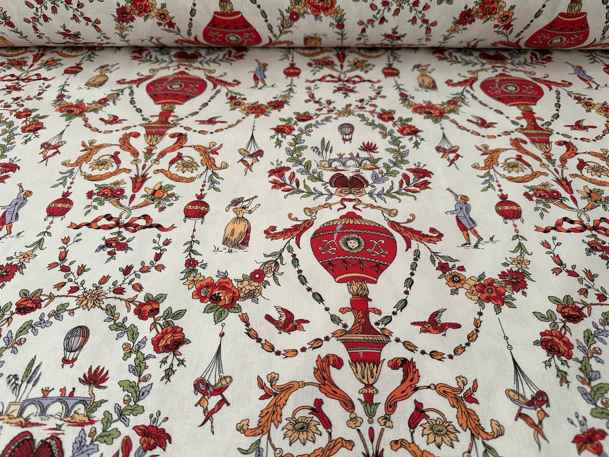 Tessuto arredo in cotone stampato alt. 280 cm. "Limosges" rouge