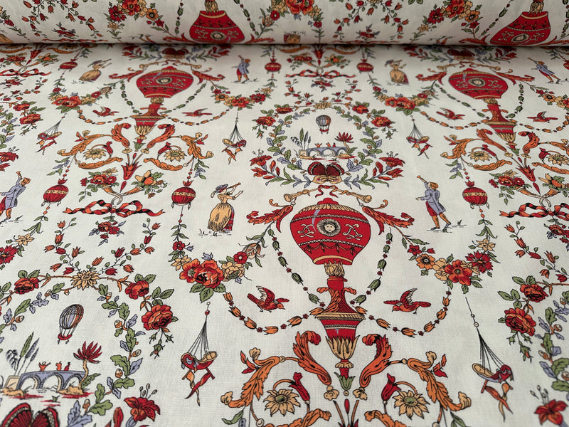 Tessuto arredo in cotone stampato alt. 280 cm. "Limosges" rouge