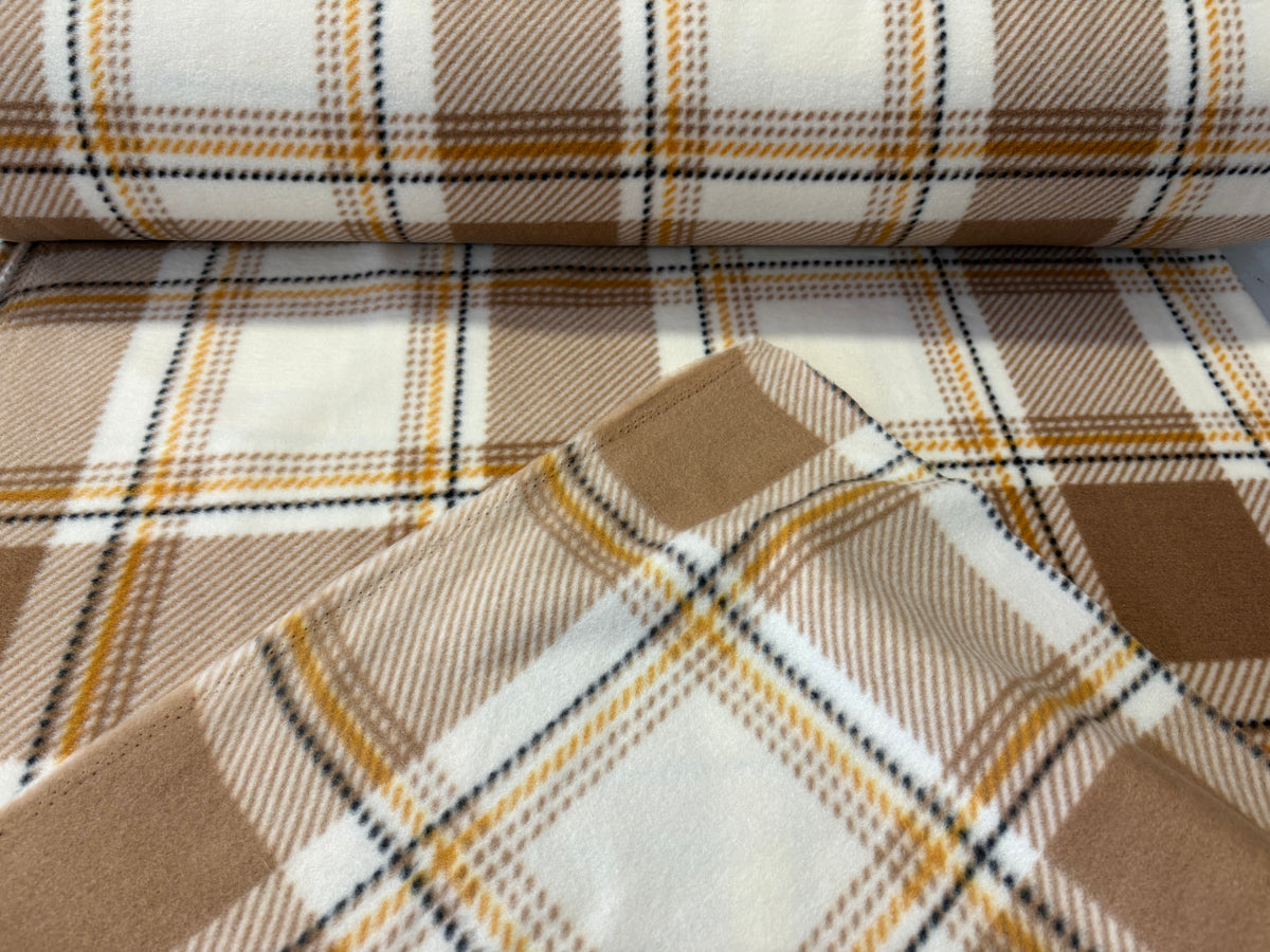 Tessuto pile scozzese bianco/beige