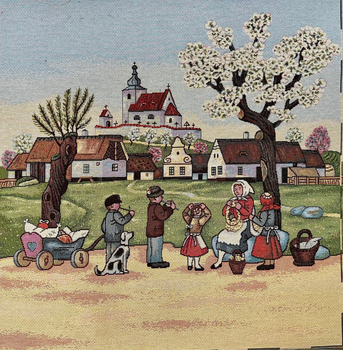 pannello in tessuto gobelin cm. 47 x 47 "villaggio"