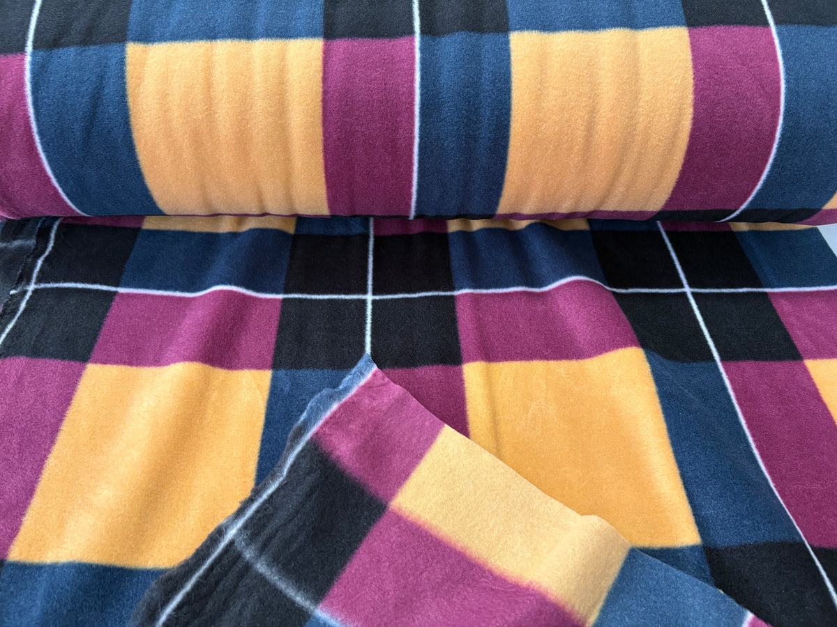 Tessuto pile scozzese giallo/fucsia/nero