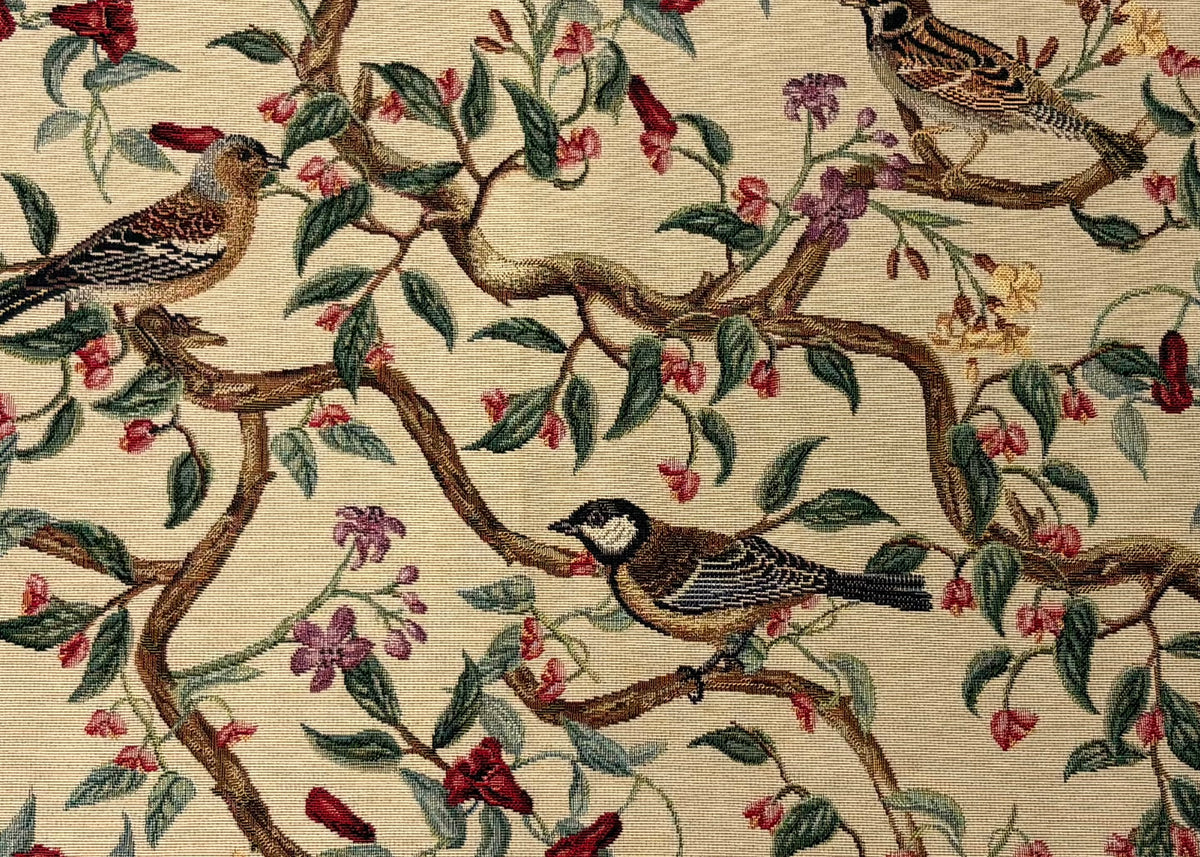 Tessuto arredo gobelin "Bird Allure" fondo beige