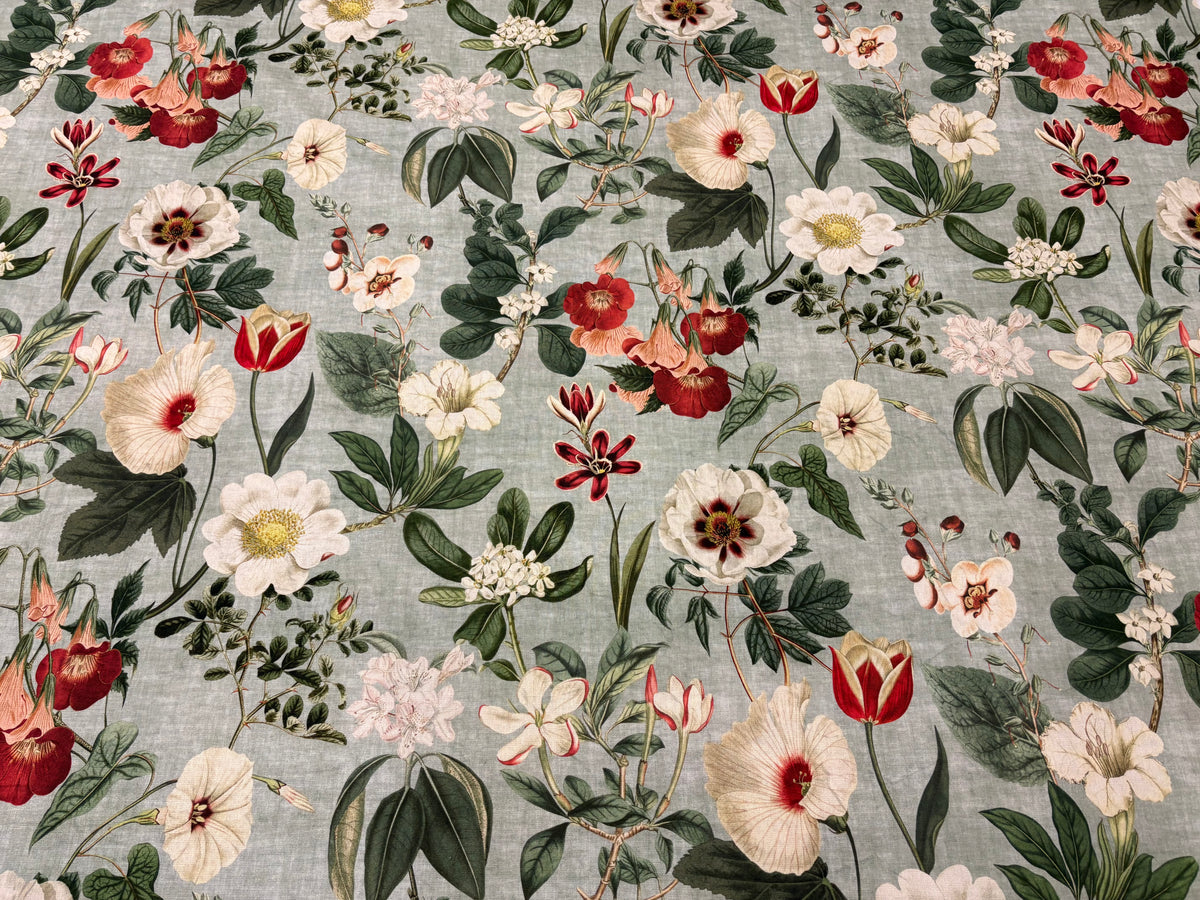 tessuto arredo in cotone stampato larghezza 280 cm. "Botany" gris