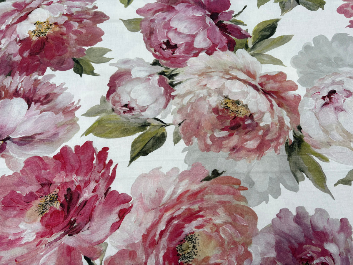 Tessuto arredo in cotone stampato alt. 280 cm. "Stresa" fondo bianco