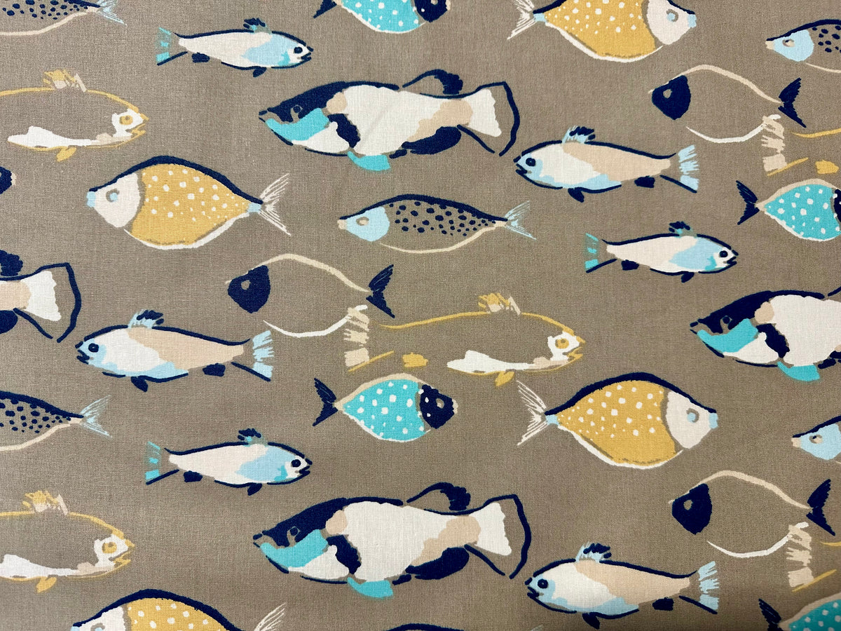 Printed cotton furnishing fabric, 150 cm high. "Fish"