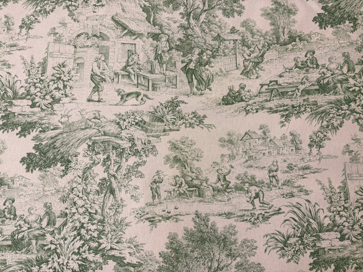 Tessuto d'arredamento in altezza 280 cm. "toile de jouy" vert