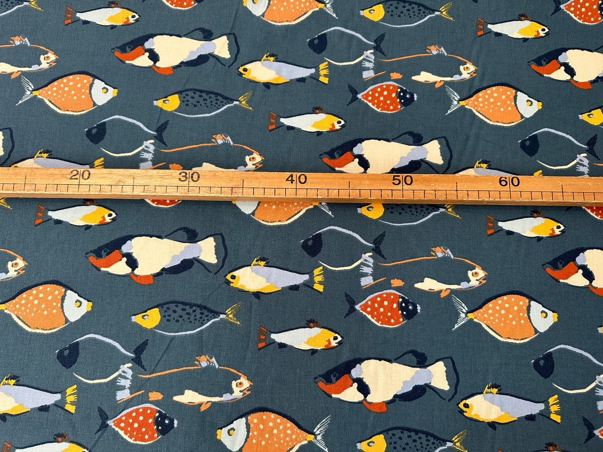 Printed cotton furnishing fabric, 150 cm high. "Fish"