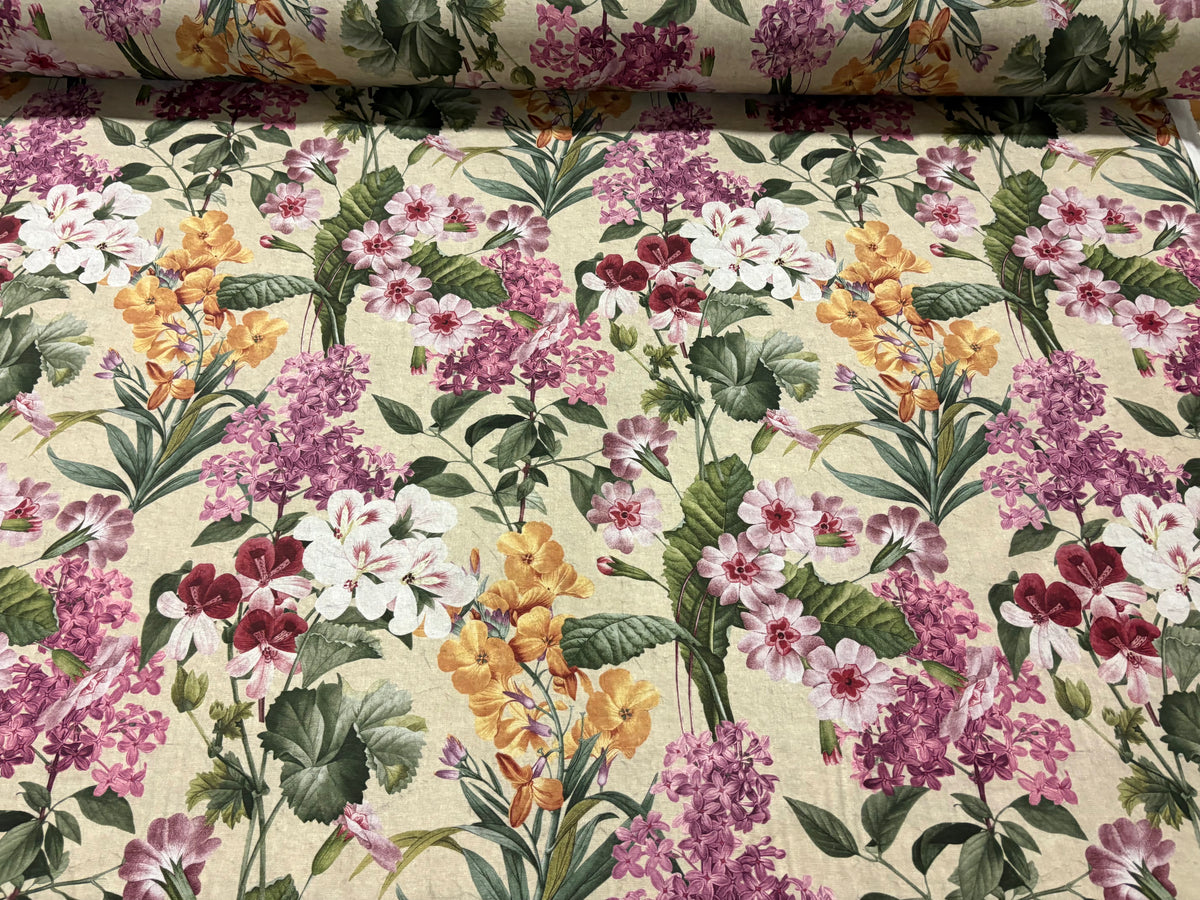 Tessuto arredo in cotone stampato larghezza 280 cm. "Botanical" beige