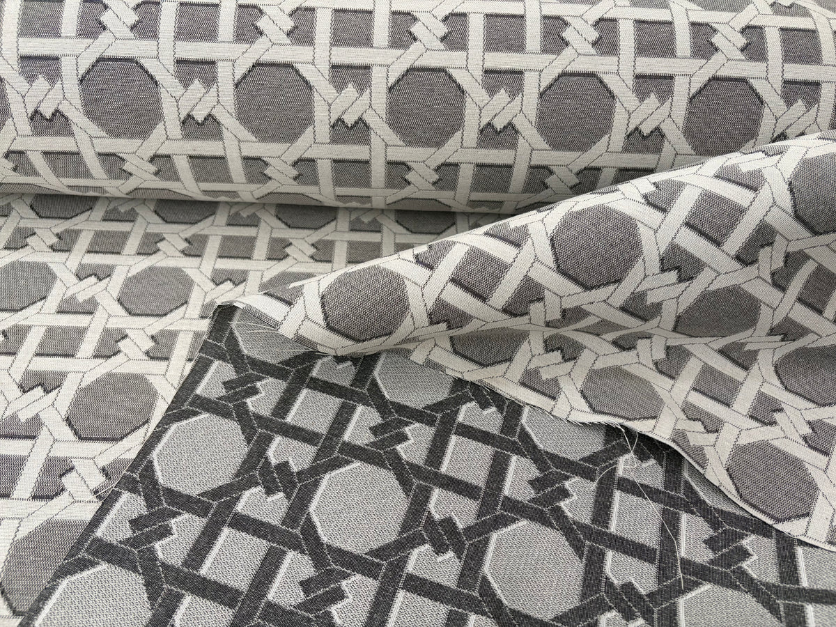 Tessuto arredo jacquard "Cannage" grigio reverse