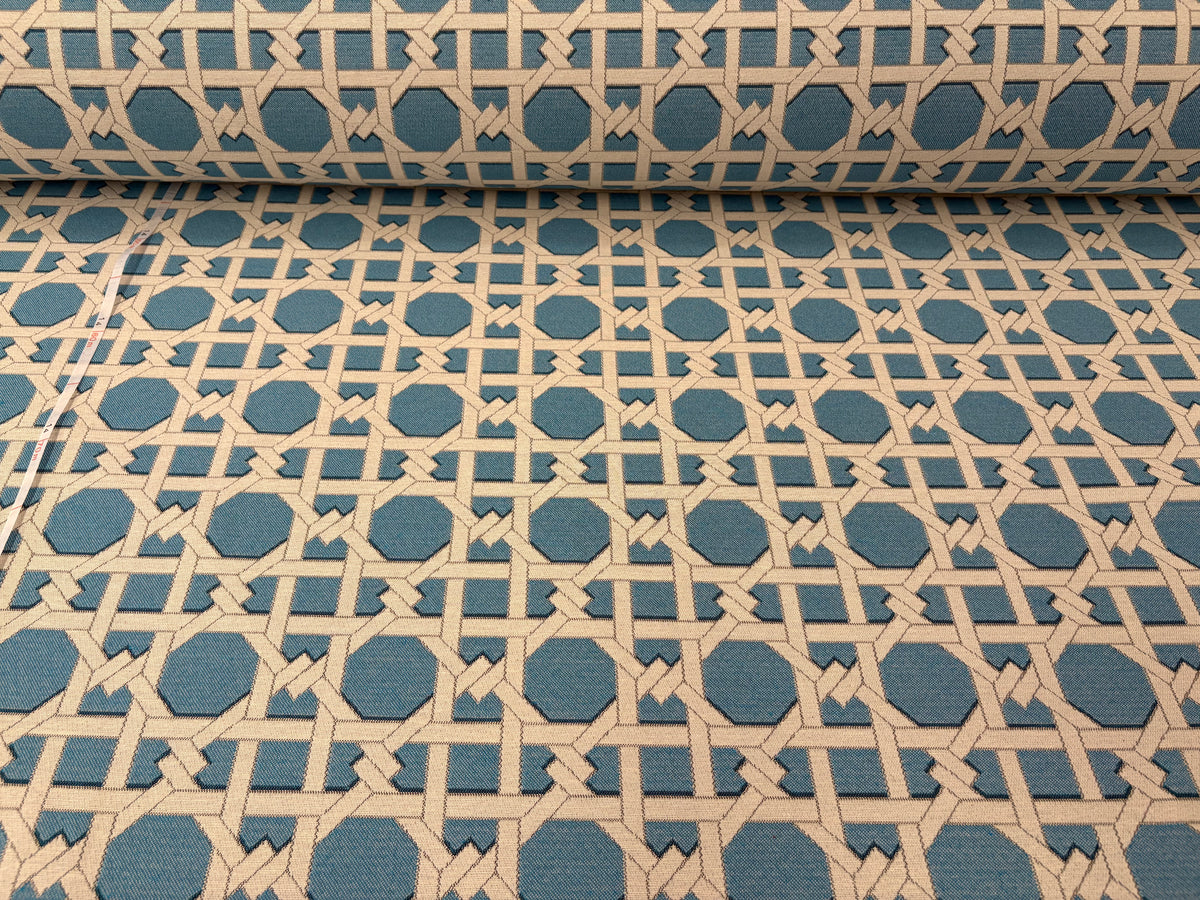 Tessuto arredo jacquard "Cannage" azzurro reverse