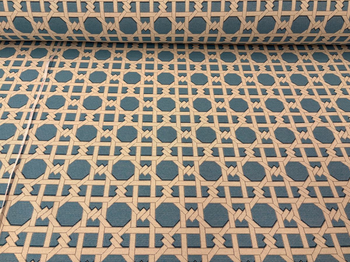 Tessuto arredo jacquard "Cannage" azzurro reverse