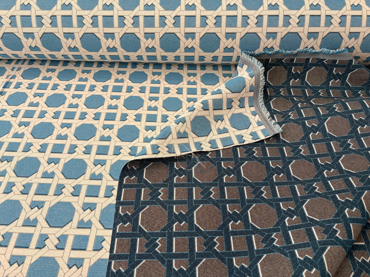 Tessuto arredo jacquard "Cannage" azzurro reverse