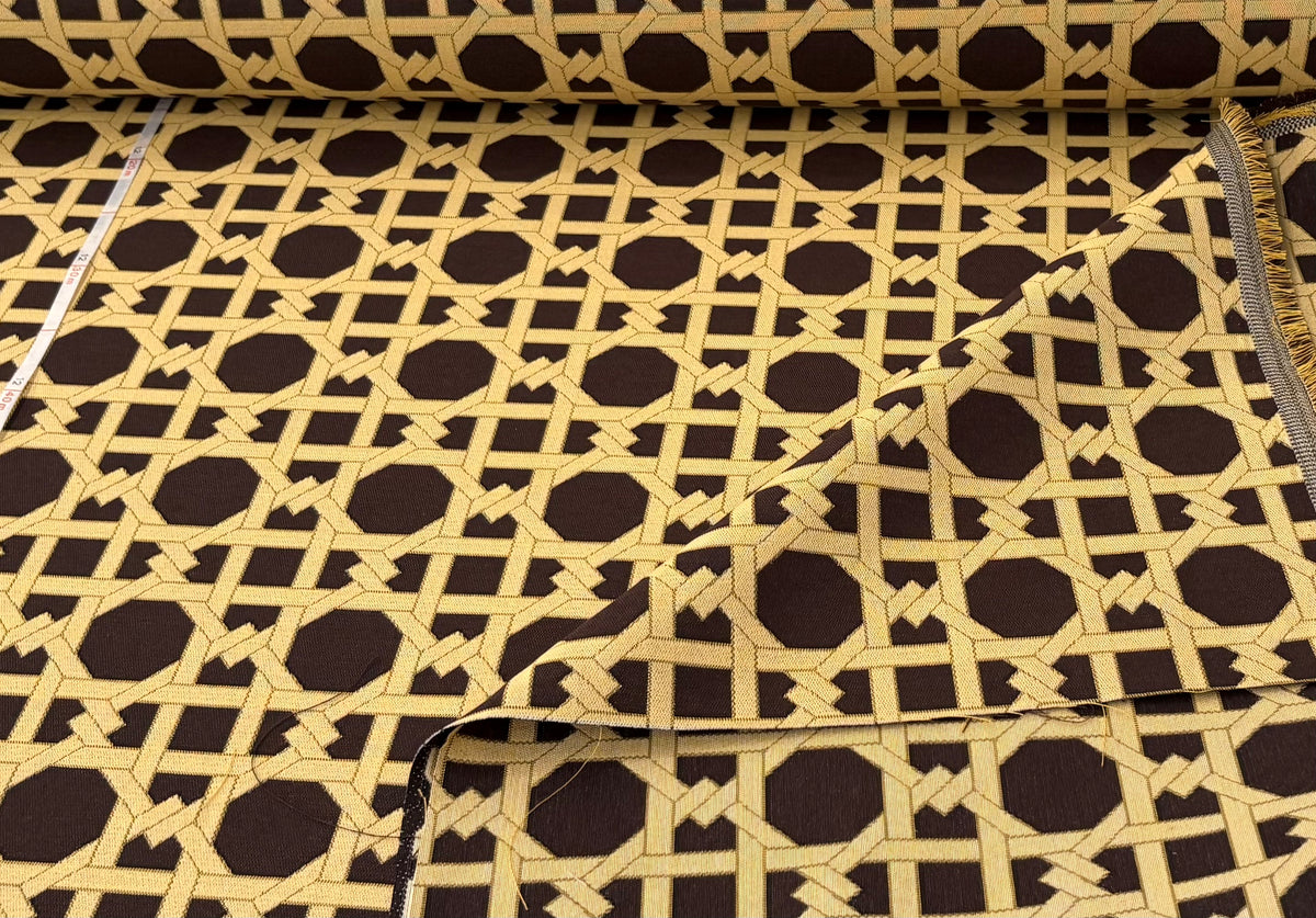 Tessuto arredo jacquard "Cannage" marrone/giallo reverse