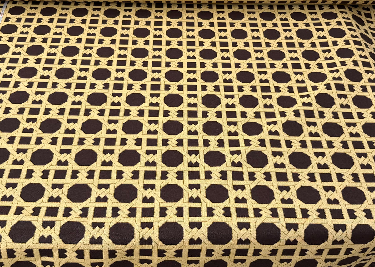 Tessuto arredo jacquard "Cannage" marrone/giallo reverse