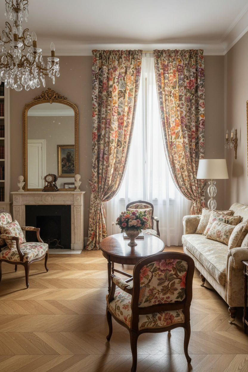 Tessuto arredo in cotone stampato alt. 280 cm. "Floral"