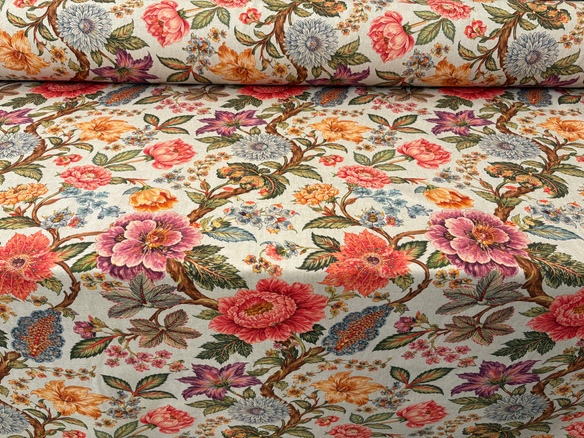 Tessuto arredo in cotone stampato alt. 280 cm. "Floral"