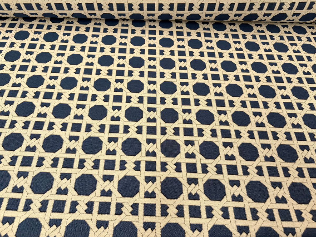 Tessuto arredo jacquard "Cannage" blu reverse