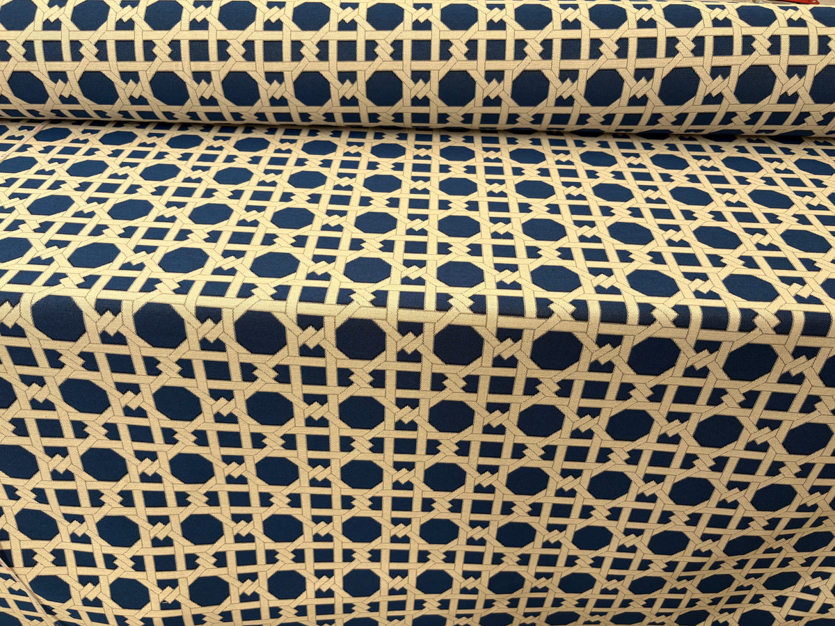 Tessuto arredo jacquard "Cannage" blu reverse