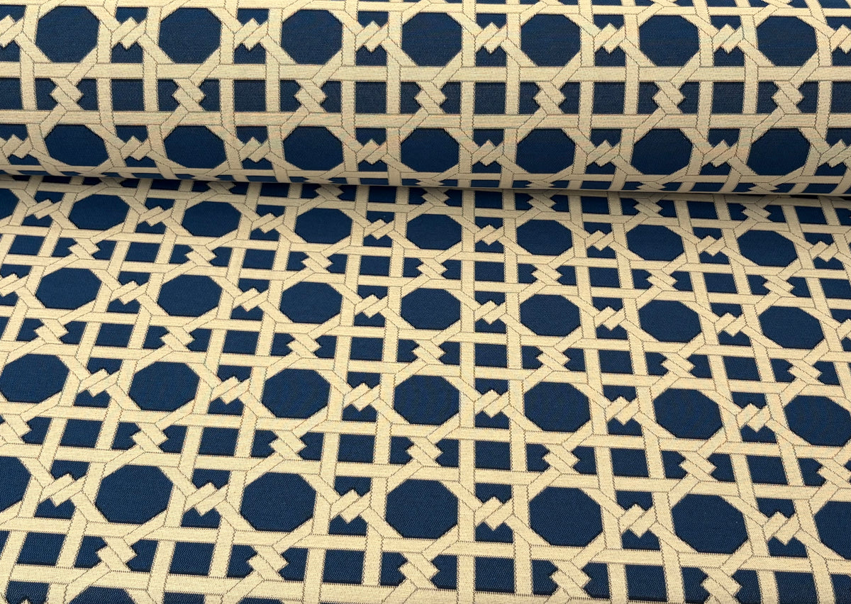 Tessuto arredo jacquard "Cannage" blu reverse