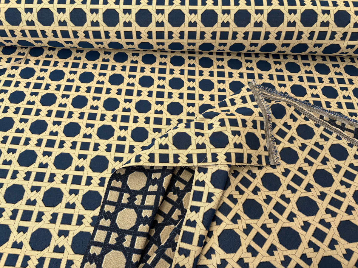 Tessuto arredo jacquard "Cannage" blu reverse