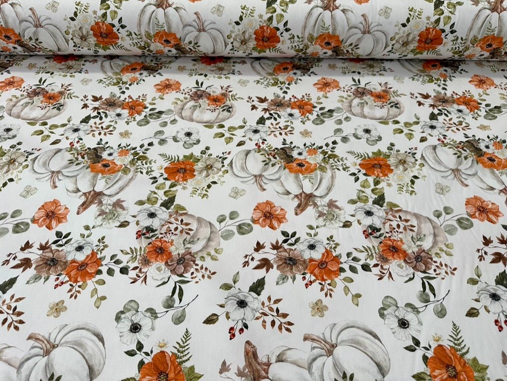 Tessuto arredo in cotone stampato alt. 320 cm. "Zucche" - letele.it tessuti arredo