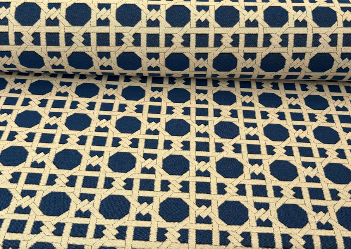 Tessuto arredo jacquard "Cannage" blu reverse - letele.it tessuti arredo