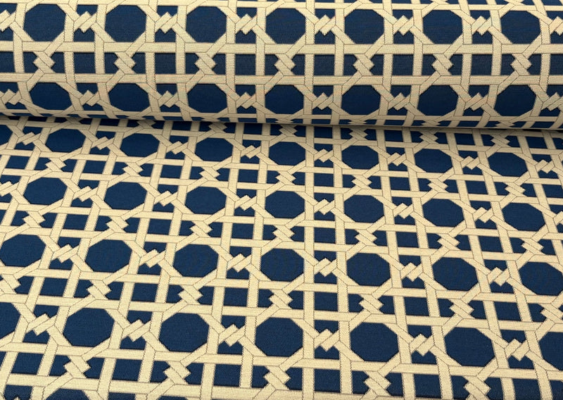 Tessuto arredo jacquard "Cannage" blu reverse - letele.it tessuti arredo
