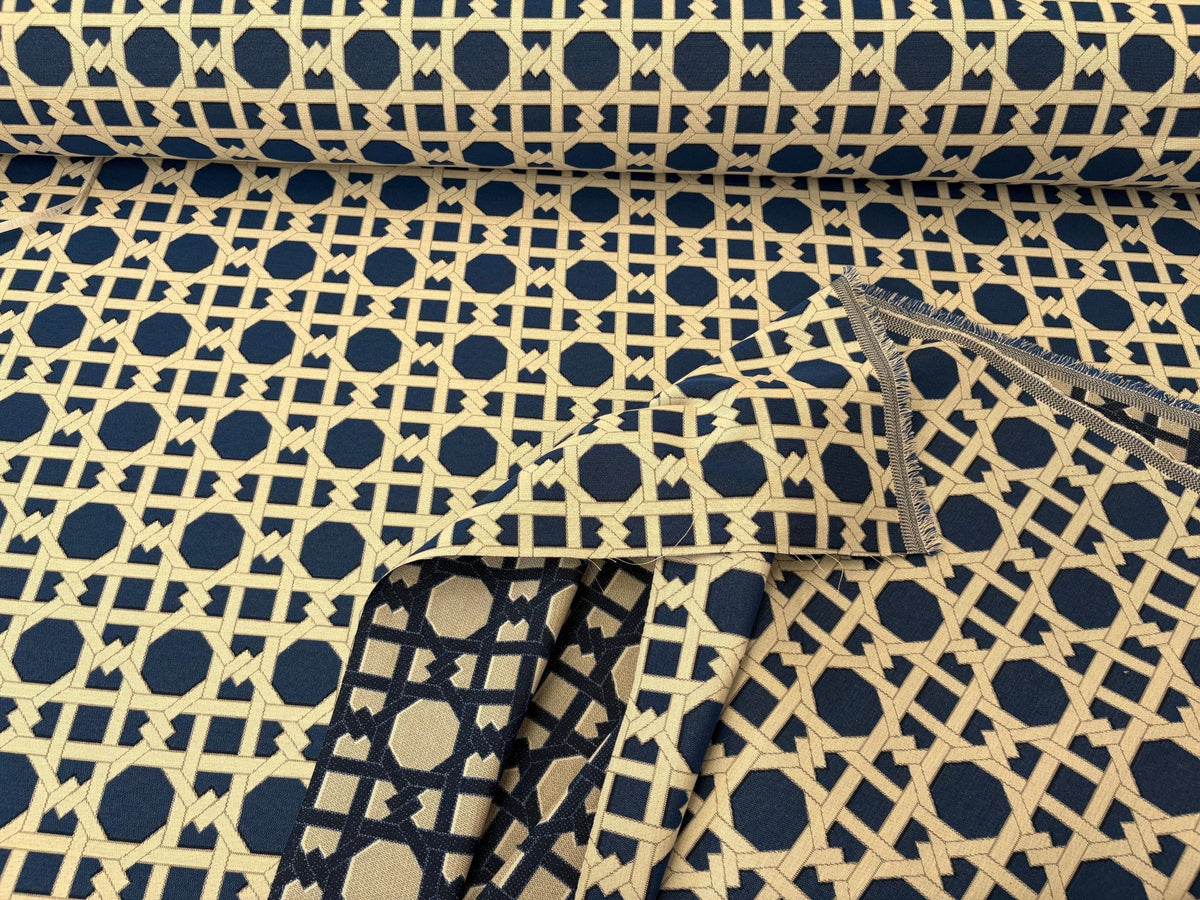 Tessuto arredo jacquard "Cannage" blu reverse - letele.it tessuti arredo