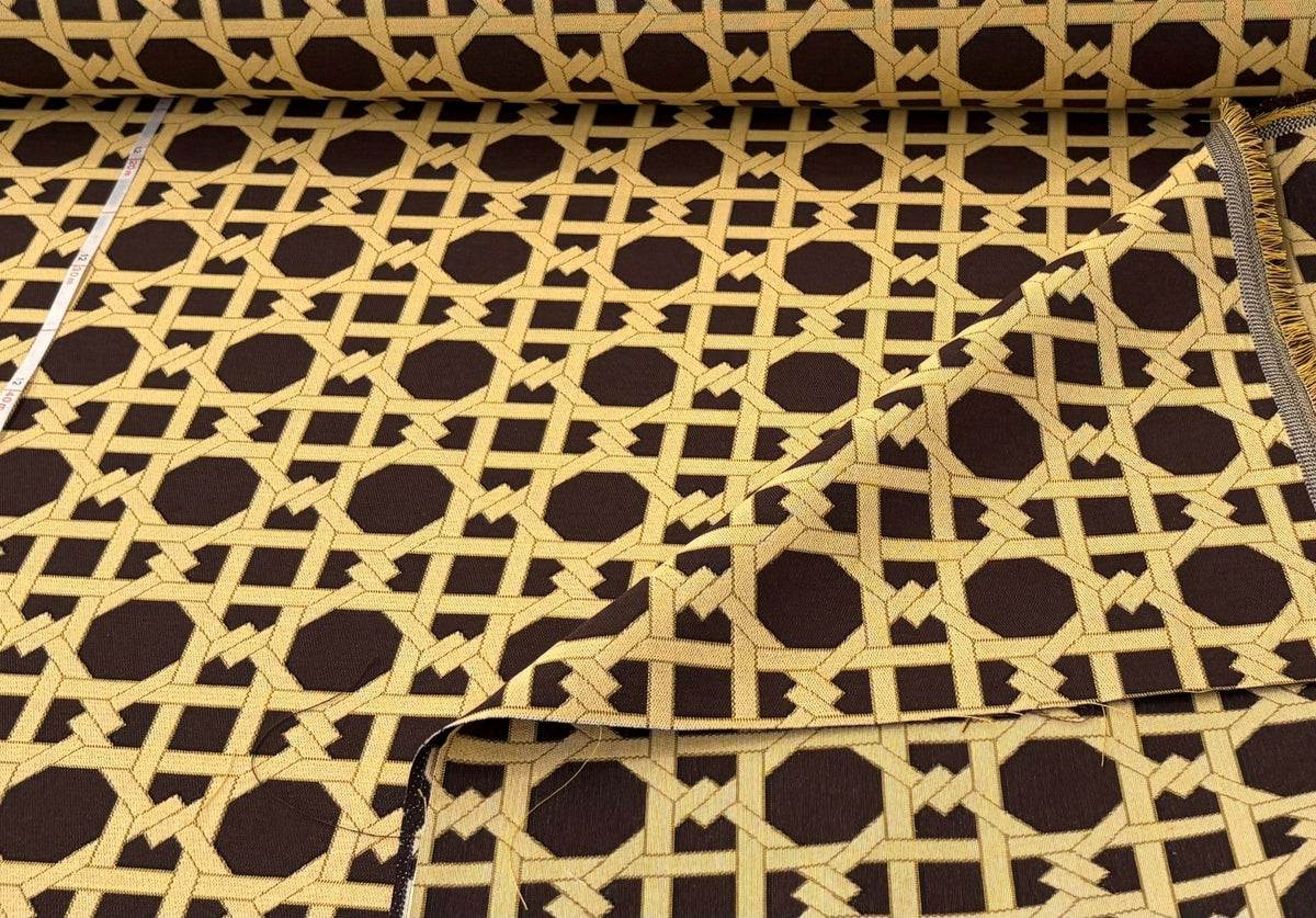 Tessuto arredo jacquard "Cannage" marrone/giallo reverse - letele.it tessuti arredo