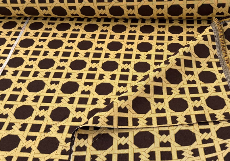 Tessuto arredo jacquard "Cannage" marrone/giallo reverse - letele.it tessuti arredo