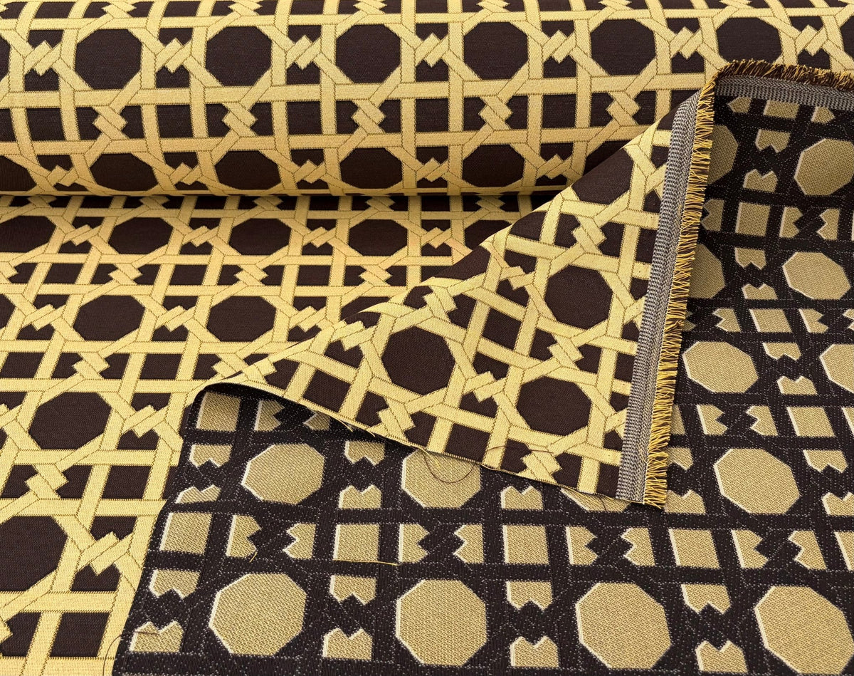 Tessuto arredo jacquard "Cannage" marrone/giallo reverse - letele.it tessuti arredo
