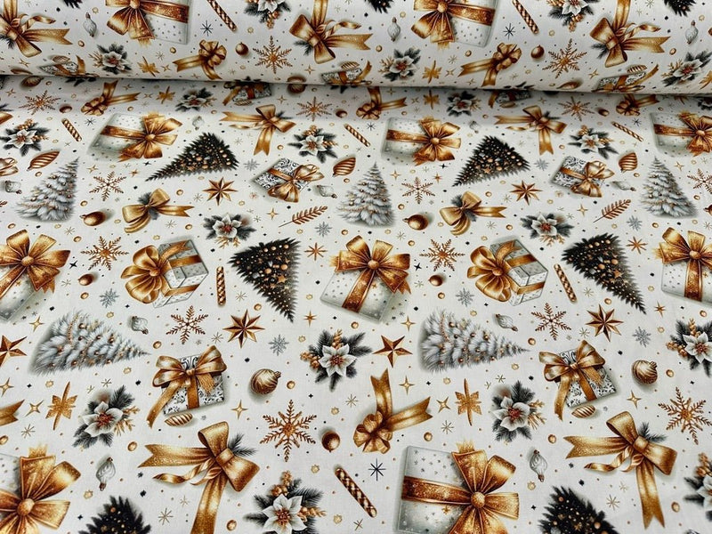Tessuto arredo natalizio in cotone stampato alt. 320 cm. "Regali" - letele.it tessuti arredo