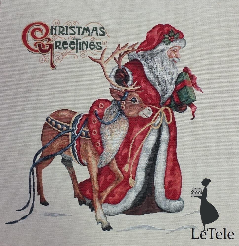tessuto gobelin natalizio formato 47x47 "santa klaus & renna" - letele.it tessuti arredo