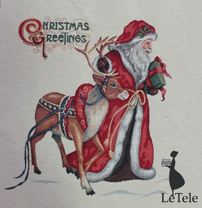 tessuto gobelin natalizio formato 47x47 "santa klaus & renna" - letele.it tessuti arredo