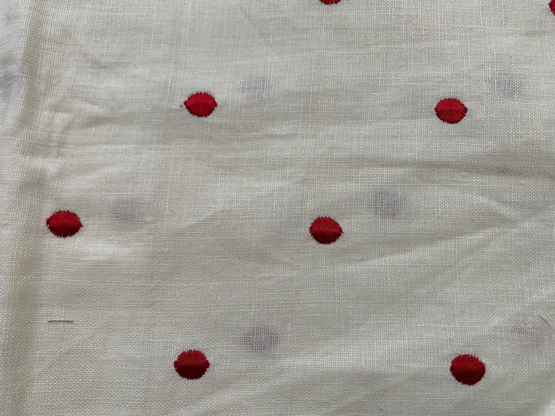 scampolo lino ricamato cm. 50x140 "pastille" rosso - letele.it tessuti arredo