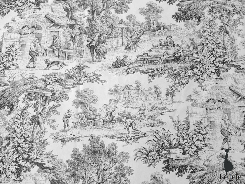 tessuto arredo in altezza 280 cm. "toile de jouy" nero - letele.it tessuti arredo