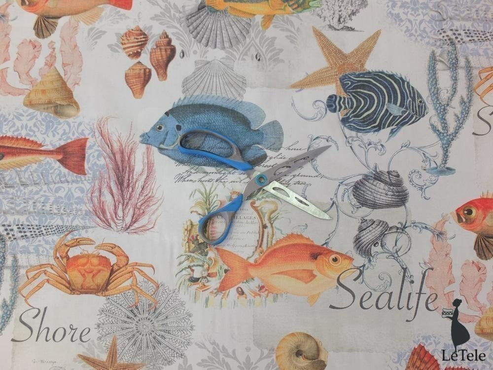 tessuto arredo in cotone stampa marina "Sea life" - letele.it tessuti arredo