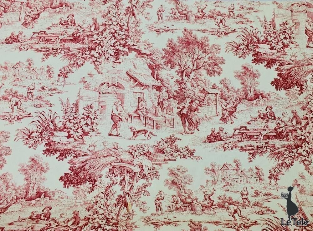 tessuto arredo in cotone stampato alt. 280 cm. "toile de jouy" rouge - letele.it tessuti arredo