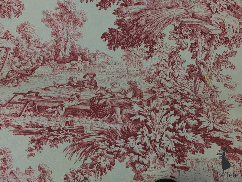 tessuto arredo in cotone stampato alt. 280 cm. "toile de jouy" rouge - letele.it tessuti arredo