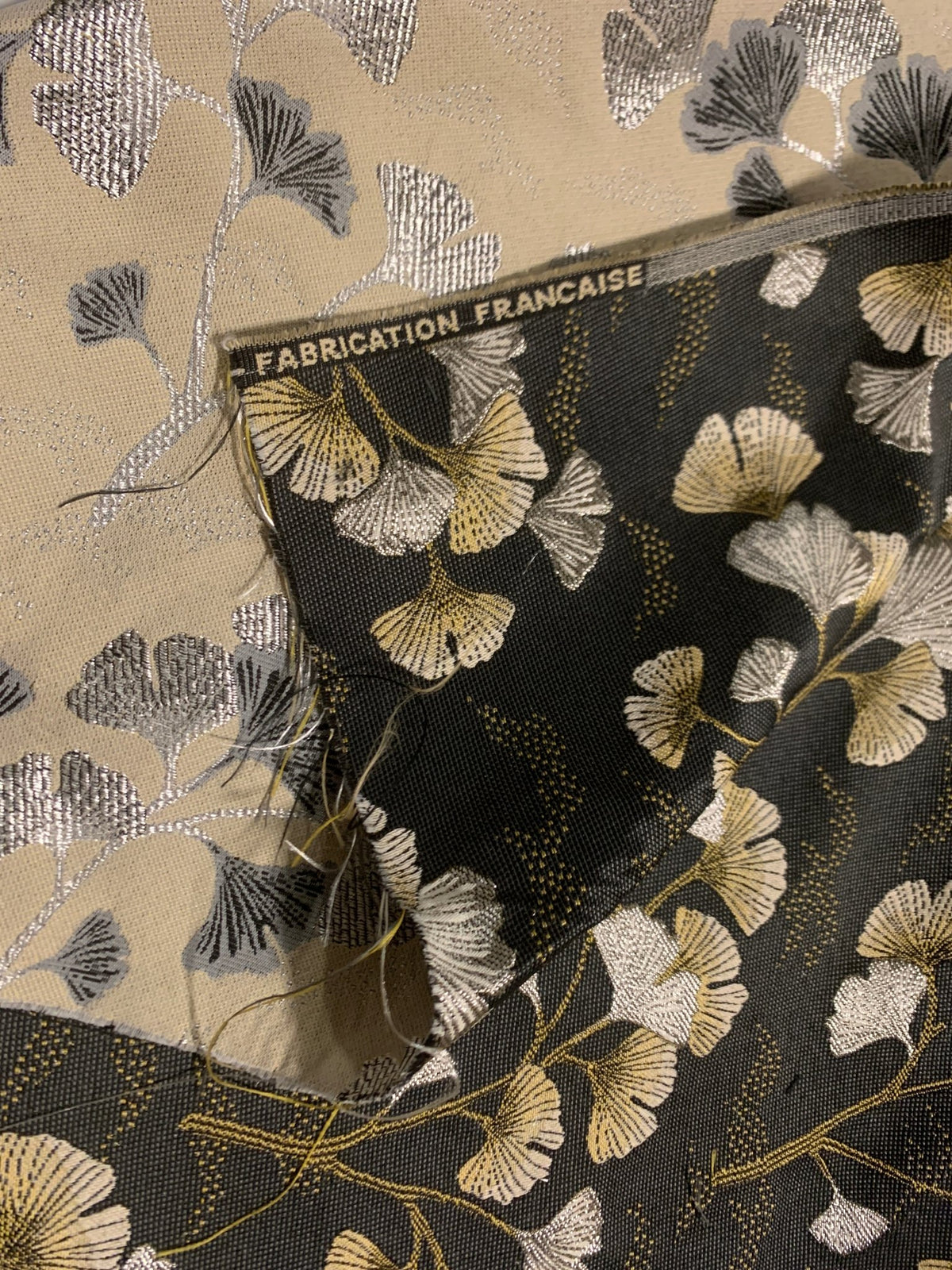 tessuto arredo jacquard "Ginkgo" graphite - letele.it tessuti arredo