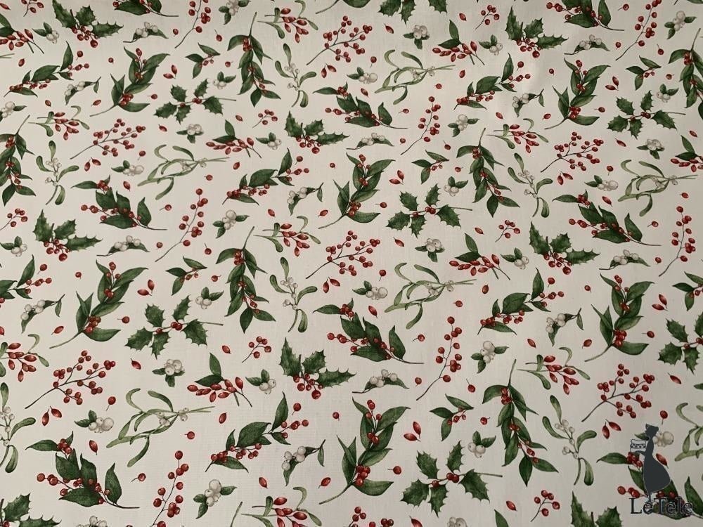 tessuto arredo natalizio in cotone stampato "Birdtime" - letele.it tessuti arredo