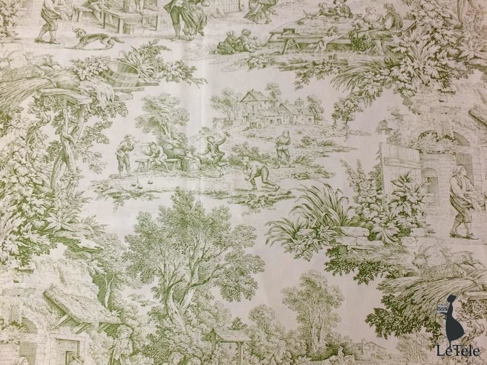 Tessuto d'arredamento in altezza 280 cm. "toile de jouy" vert - letele.it tessuti arredo