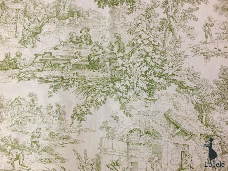 Tessuto d'arredamento in altezza 280 cm. "toile de jouy" vert - letele.it tessuti arredo