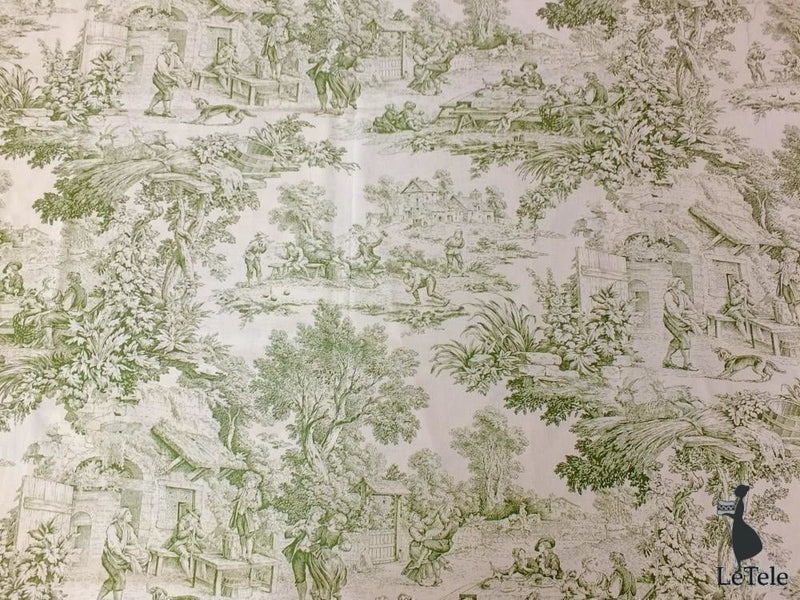Tessuto d'arredamento in altezza 280 cm. "toile de jouy" vert - letele.it tessuti arredo