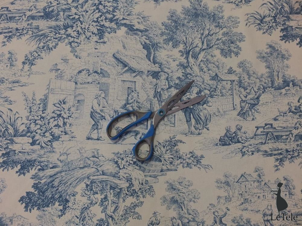 tessuto d'arredo in altezza 280 cm. "toile de jouy" azur - letele.it tessuti arredo