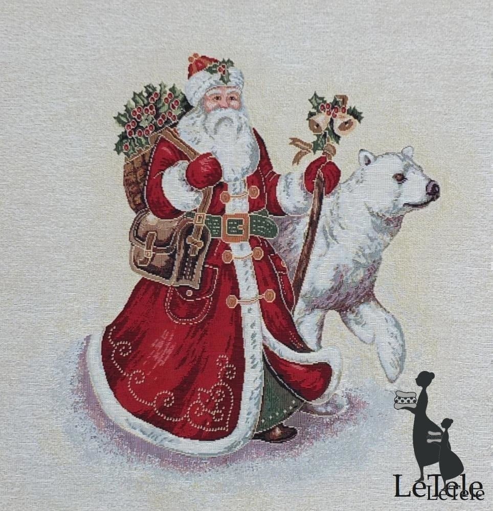 tessuto gobelin natalizi formato 47x47 "santa klaus & orso bianco" - letele.it tessuti arredo